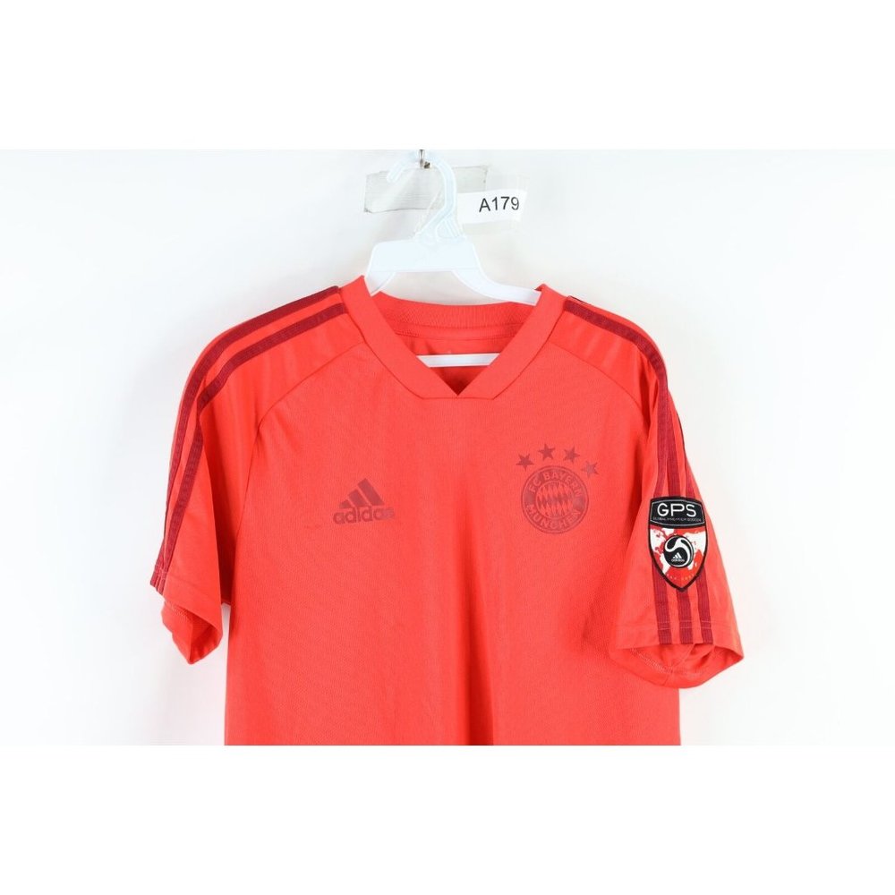 Adidas Mens Small Distressed Spell Out FC Bayern Munich Soccer Jersey Futbol Red - Picture 2 of 11